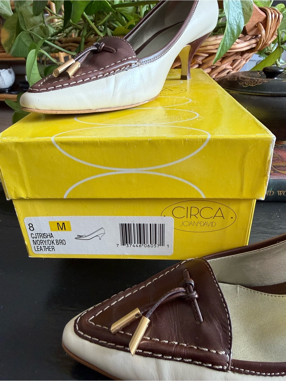 Circa Joan & David CJTRISHA Two Tone Leather Tassel Loafer Pumps Kitten Heel 8M